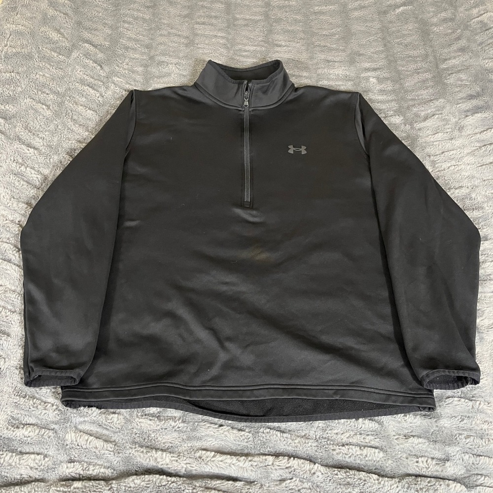 Under Armour Mens ColdGear 1/4 Zip Pullover Black Loose Fit Fleece 1357145 XL